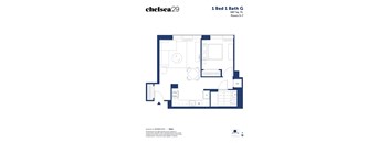 A floor plan for a 1 Bed 1 Bath apartment.