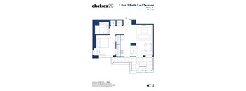 A floor plan for a 1 Bed 1 Bath apartment.