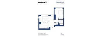 A floor plan for a 1 Bed 1 Bath apartment on the 16th floor.