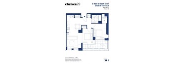A floor plan for a 1 Bed 1 Bath apartment.