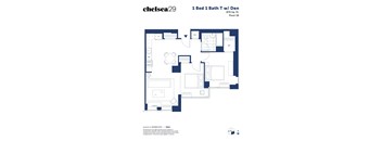 A floor plan for a 1 Bed 1 Bath unit at chelsea29.