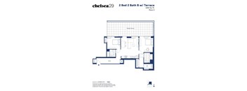 A floor plan for a 2 Bed 2 Bath B with Terrace.