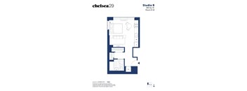 A floor plan for a studio apartment sized 493 square feet with 8-14 floors.