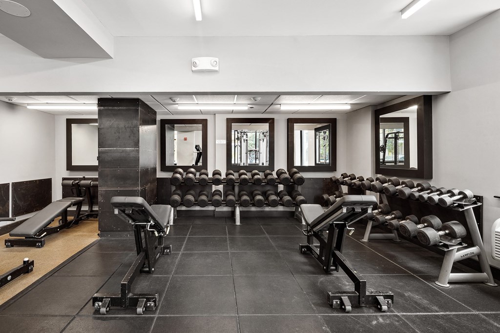 a view of the weights room in the fitness center