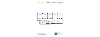 the floor plan of the gotham 3 bed 2 bath bw terrace