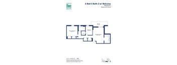 the floor plan of 2 bed 1 bath 3 wd balcony