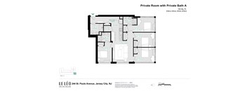 A floor plan of a private room with a private bathroom is shown.