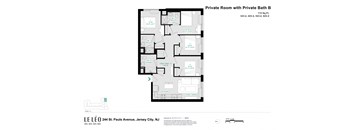 A floor plan of a private room with a private bath.