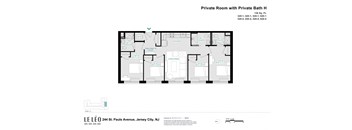 A floor plan of a private room with a private bathroom.