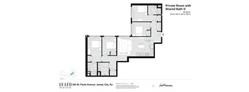 A floor plan of a private room with a shared bathroom in a building located at 244 St. Pauls Avenue, Jersey City, NJ.
