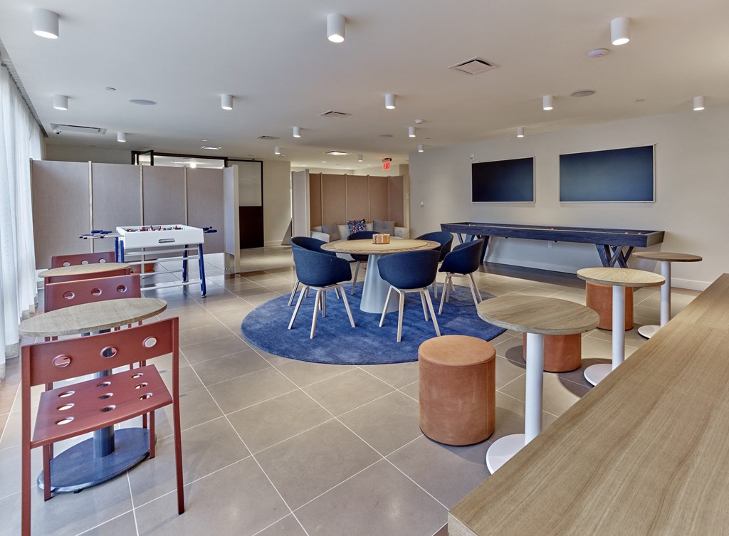 a large room with different shapes on the floor