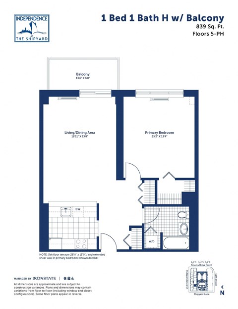 a floor plan of a 1 bed 1 bath hnw condo
