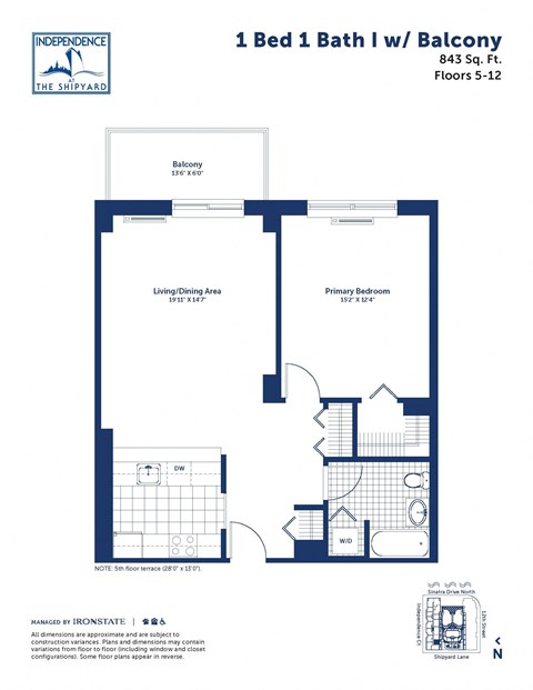 a floor plan of a 1 bed 1 bath apartment