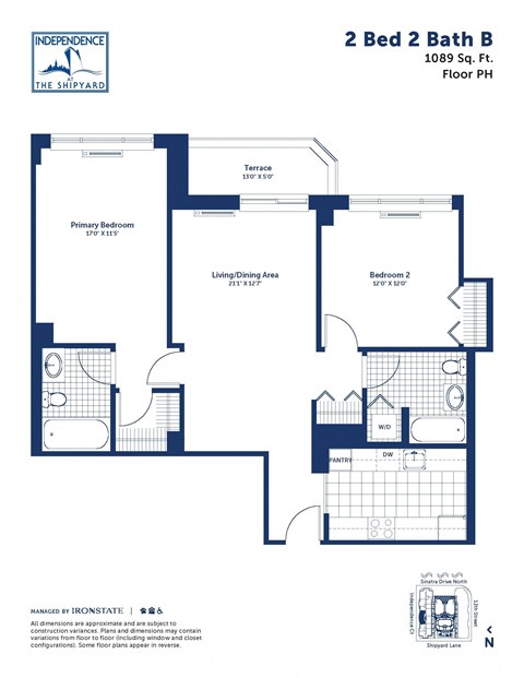 the floor plan of 2 bed 2 bath