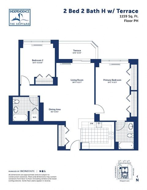 the floor plan of 2 bed 2 bath h hwy