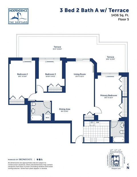 the floor plan of 3 bed 2 bath a wa terrace
