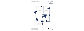 A blueprint of a 1 bedroom apartment with a living and dining area.