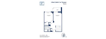 the floor plan of 1 bed 1 bath cw terrace