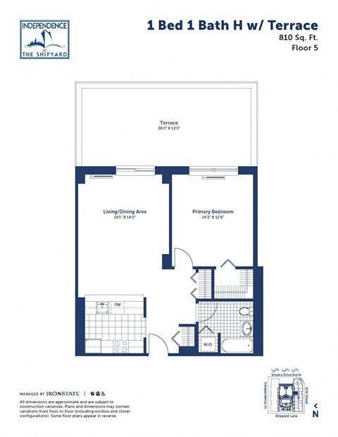 a floor plan of a unit with a bedroom and a terrace