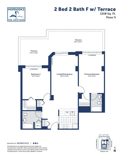 the floor plan of 2 bed 2 bath fw terrace