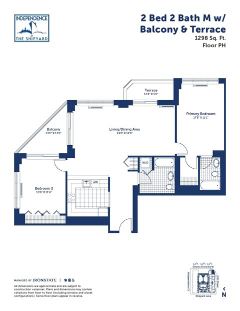the floor plan of 2 bed 2 bath nmw bedroom and terrace