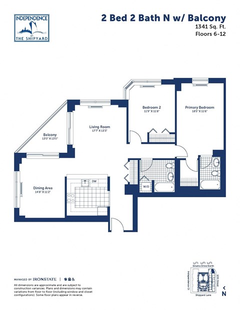 the floor plan of 2 bed 2 bath nw