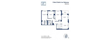 A blueprint of a 3 bedroom apartment with a balcony.