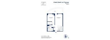 A floor plan for a 1 Bed 1 Bath unit with terrace.