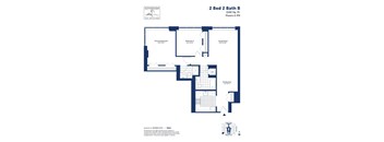 a floor plan of a 2 bed 2 bath floor plan with an open floor plan