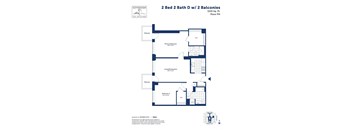 a floor plan of two bed 2 bath dvd with 2 balconies