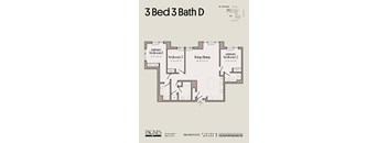 A floor plan for a 3 bedroom 3 bathroom home.