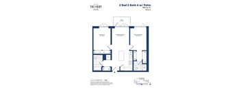 a blueprint of a 2 bed 2 bath floor plan