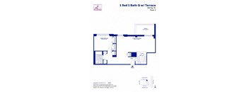 A floor plan for a 1 Bed 1 Bath property with a terrace.