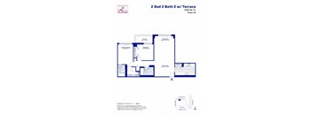 A floor plan for a 2 Bed 2 Bath E with Terrace sized at 1140 Sq. Ft. on Floor 14.