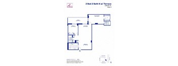 A blueprint of a 2 Bed 2 Bath K w/ Terrace sized at 1348 Sq. Ft.
