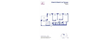 A floor plan for a 3 Bedroom, 2.5 Bathroom apartment with a terrace.