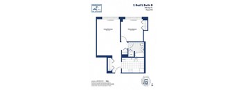 A floor plan for a 1 Bed 1 Bath apartment at Independence Shipyard.