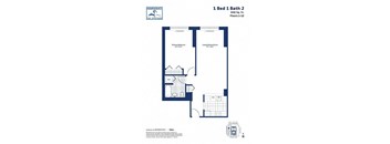 A floor plan for a 1 Bed 1 Bath apartment at Independence on the Shipyard.