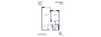A floor plan for a 1 Bed 1 Bath K with a living/dining area and a primary bedroom.