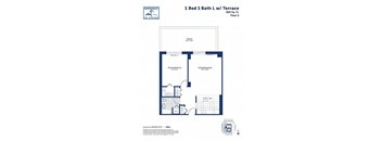 A floor plan for a 1 Bed 1 Bath L w/ Terrace.