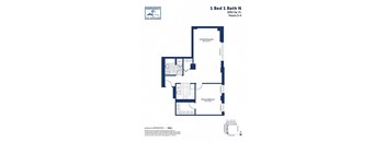 A floor plan for a 1 Bed 1 Bath apartment at Independence Shipyard.