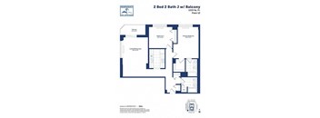 A floor plan for a 2 Bed 2 Bath J with Balcony.