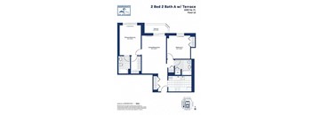 A floor plan for a 2 Bed 2 Bath Apartment with a terrace.