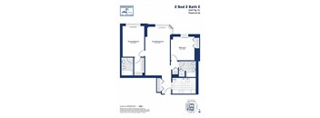 A floor plan for a 2 Bed 2 Bath apartment at Independence Shipyard.