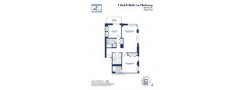 A floor plan for a 2 Bed 2 Bath apartment with Balcony.