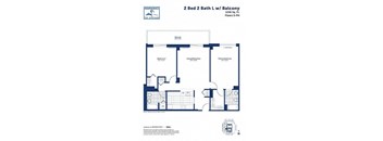 A blueprint of a 2 Bed 2 Bath LWB with Balcony.