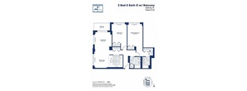 A blueprint of a 2 Bed 2 Bath Ow/Balcony apartment.