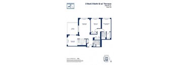 A floor plan for a 2 Bed 2 Bath Quarters with Terrace.