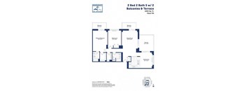 A floor plan for a 2 Bed 2 Bath property with 2 balconies and a terrace.