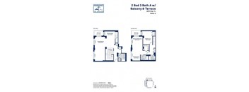 A floor plan for a 2 Bed 3 Bath Apartment with Balcony and Terrace.